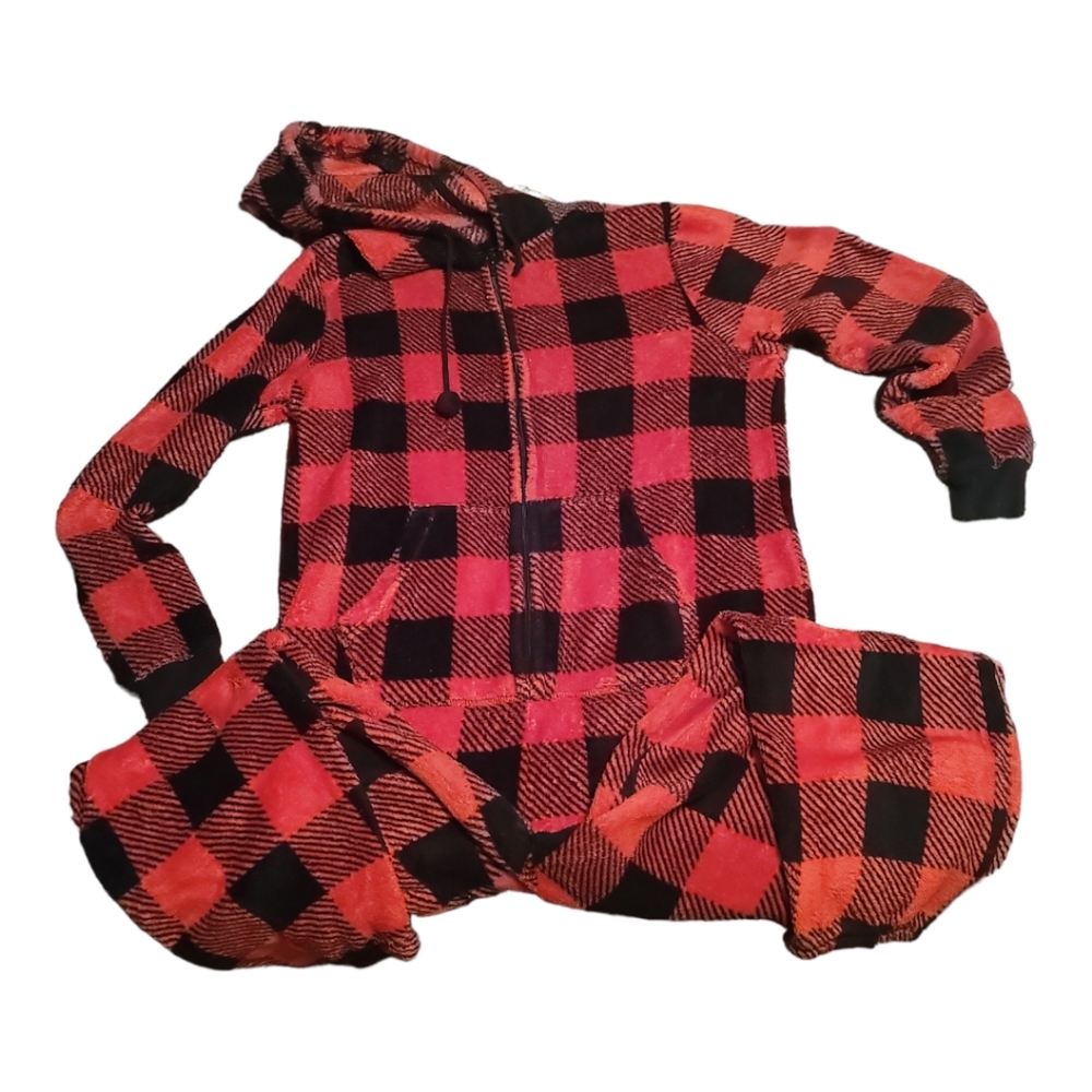 Red and black Buffalo check onesie